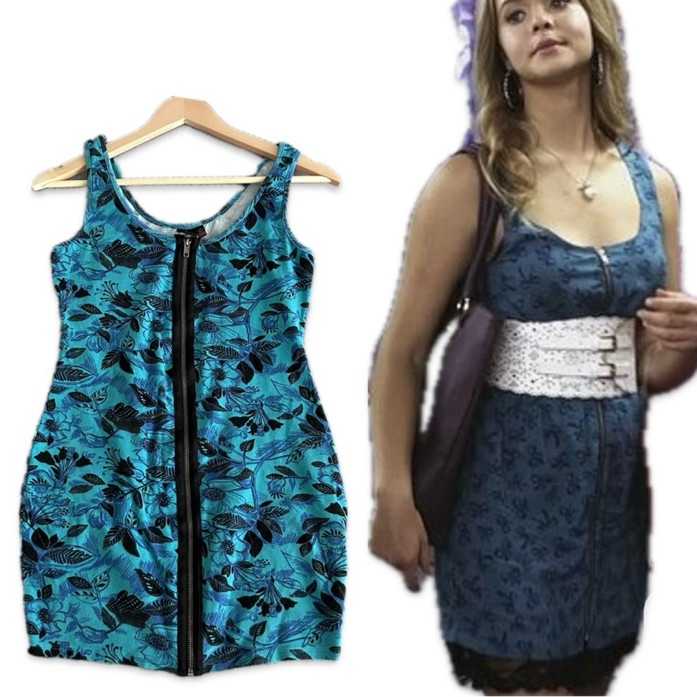 Material Girl Y2K Front Zip Blue Dress - Pretty Little Liars Alternative